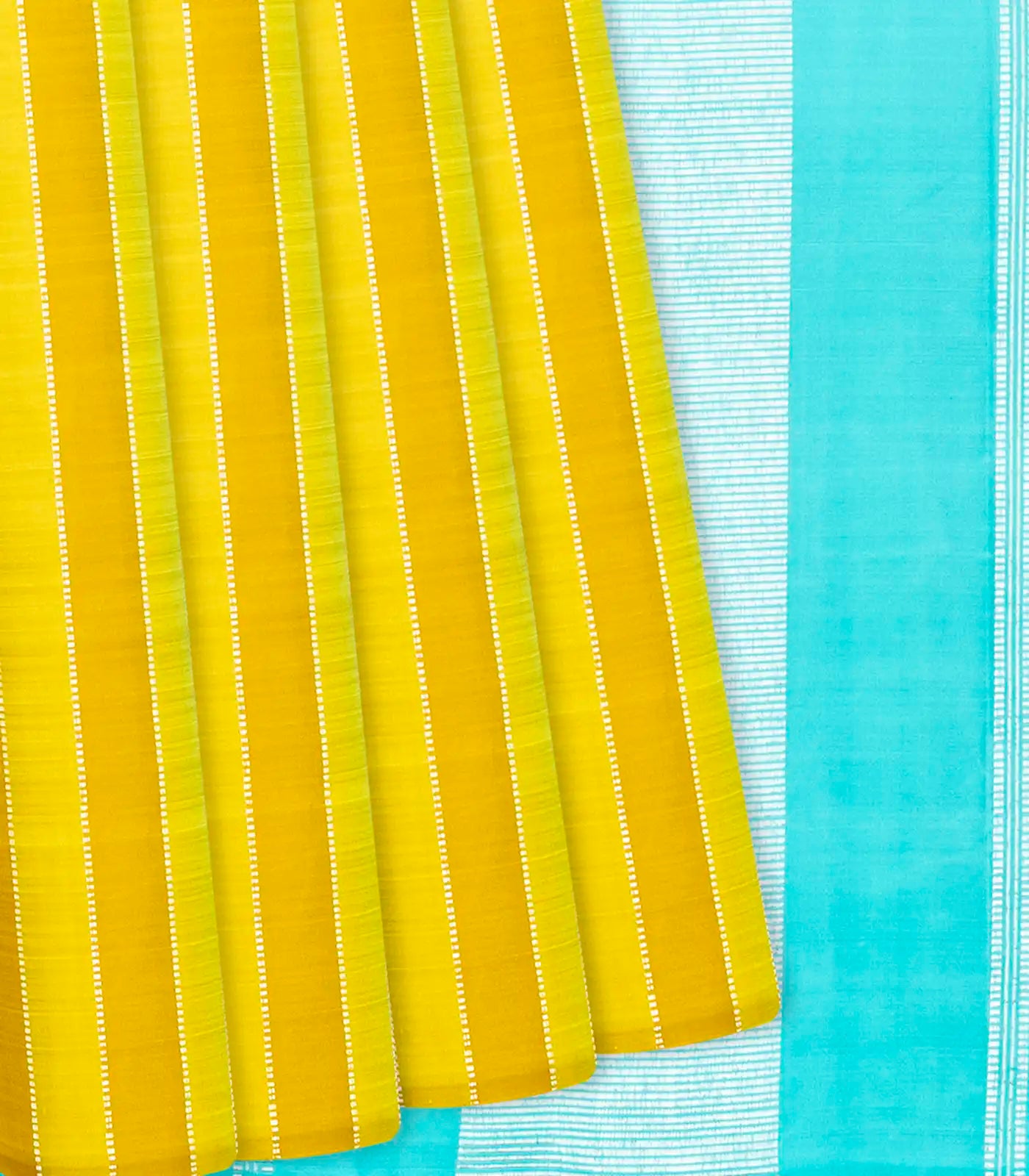 Mustard Handloom Kanchipuram Silk Saree With Stripes-Mustard