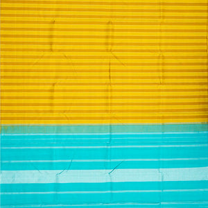 Mustard Handloom Kanchipuram Silk Saree With Stripes-Mustard