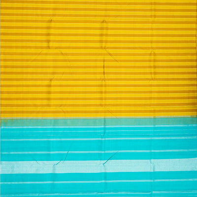 Mustard Handloom Kanchipuram Silk Saree With Stripes-Mustard