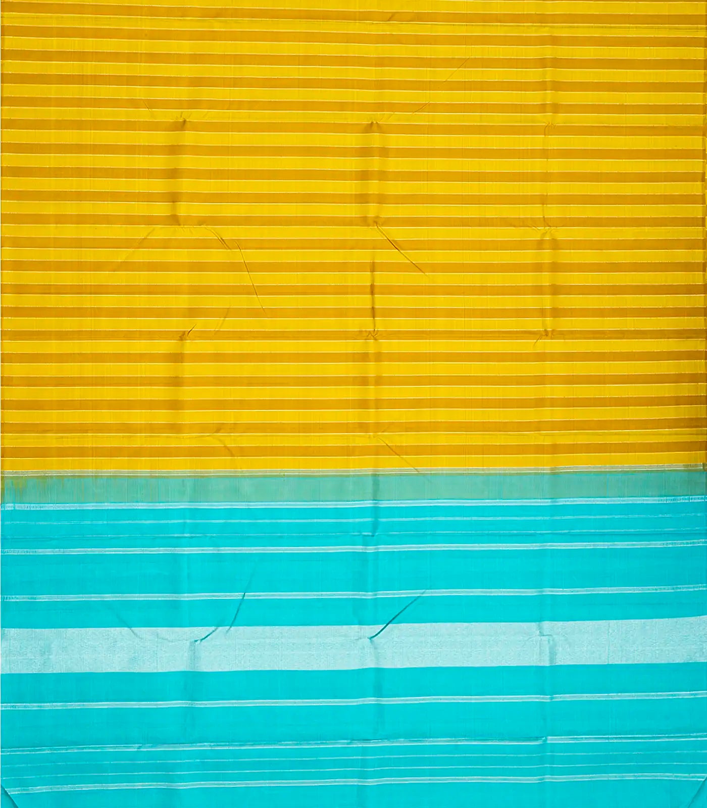 Mustard Handloom Kanchipuram Silk Saree With Stripes-Mustard