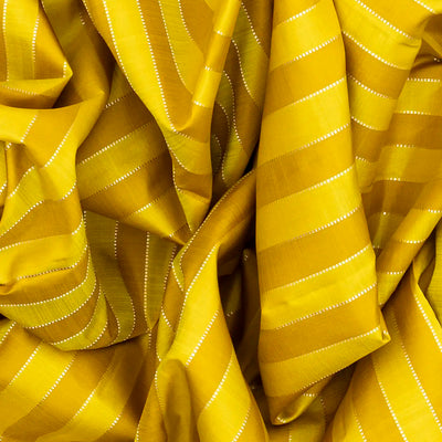 Mustard Handloom Kanchipuram Silk Saree With Stripes-Mustard