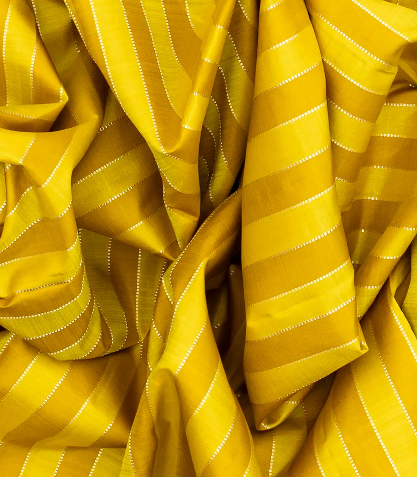 Mustard Handloom Kanchipuram Silk Saree With Stripes-Mustard