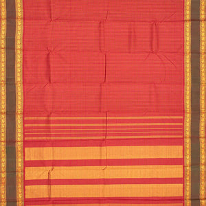Red Handloom Kanchipuram Silk Saree With Checks-Red
