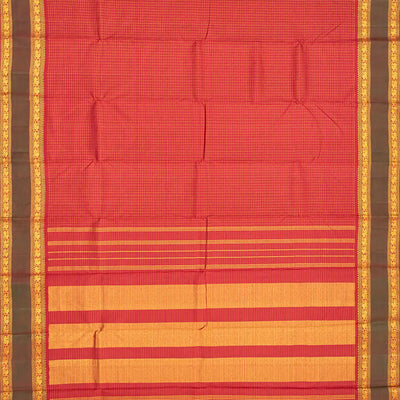 Red Handloom Kanchipuram Silk Saree With Checks-Red