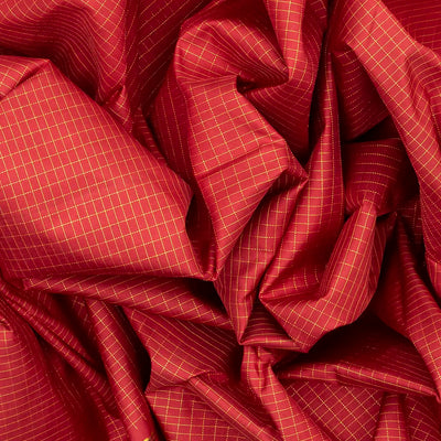 Red Handloom Kanchipuram Silk Saree With Checks-Red
