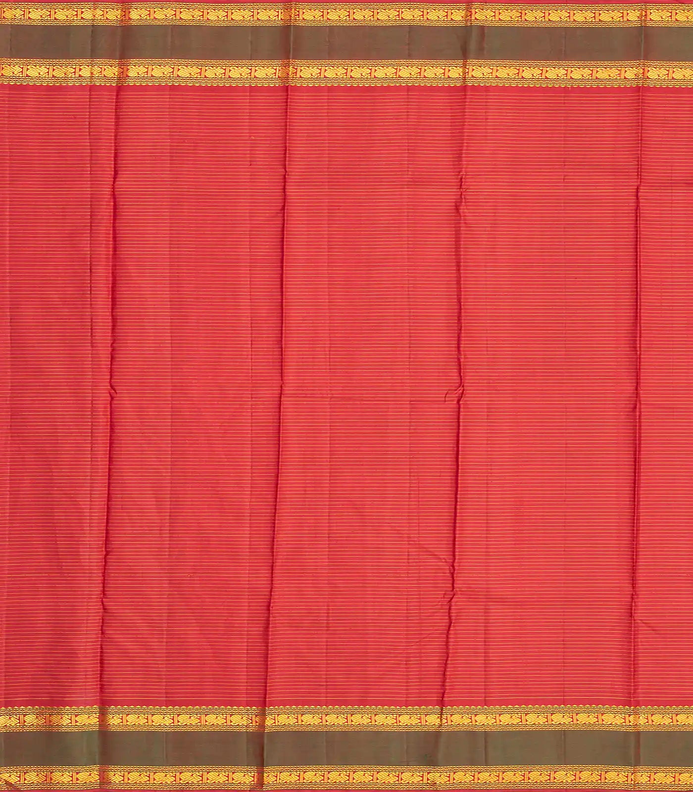 Red Handloom Kanchipuram Silk Saree With Checks-Red