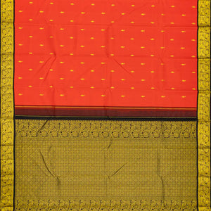 Red Handloom Kanchipuram Korvai Silk Saree With Black Border-Red