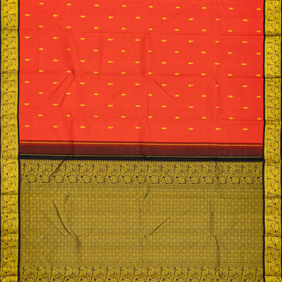 Red Handloom Kanchipuram Korvai Silk Saree With Black Border-Red