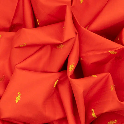 Red Handloom Kanchipuram Korvai Silk Saree With Black Border-Red