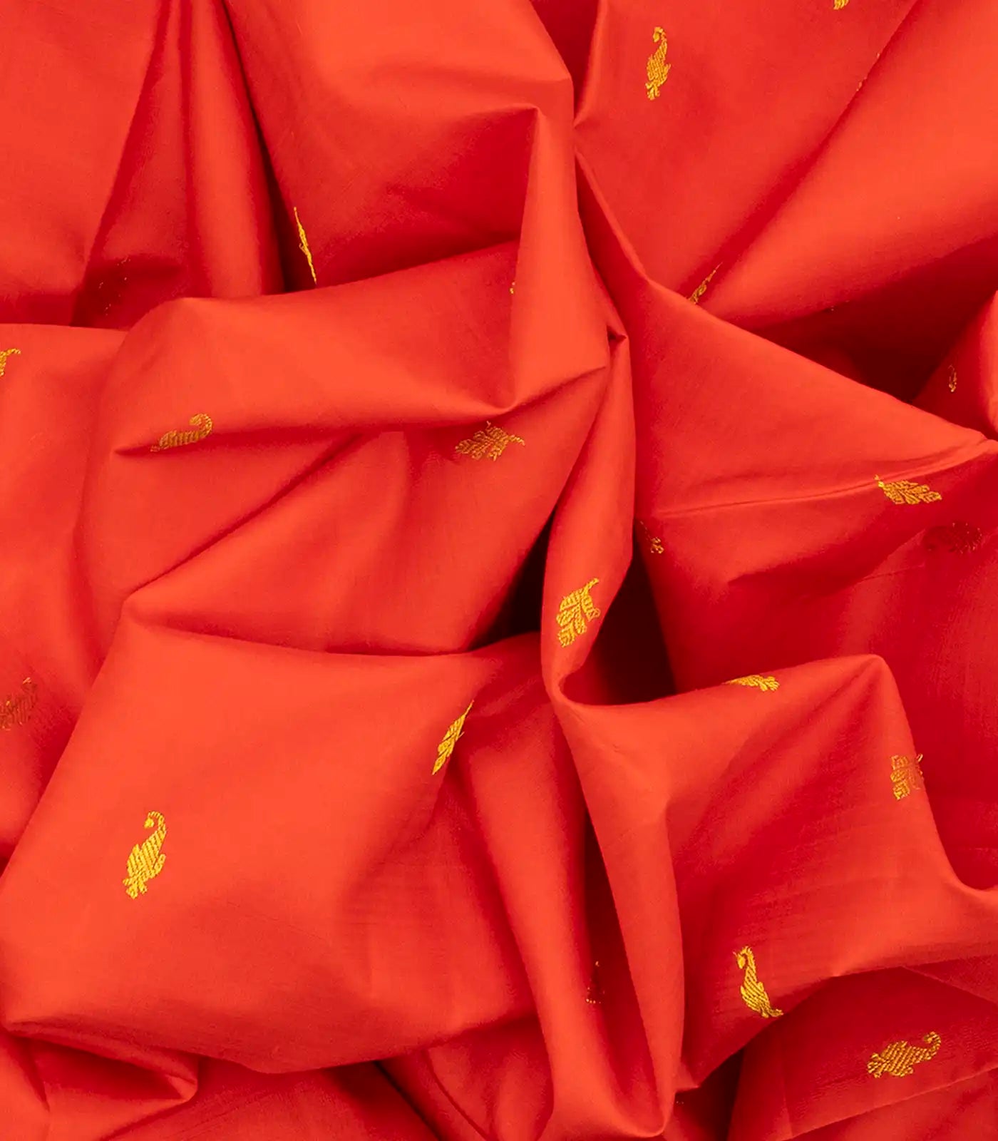 Red Handloom Kanchipuram Korvai Silk Saree With Black Border-Red