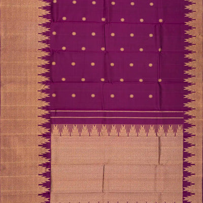 Magenta Handloom Kanchipuram Silk Saree With Temple Border-Magenta