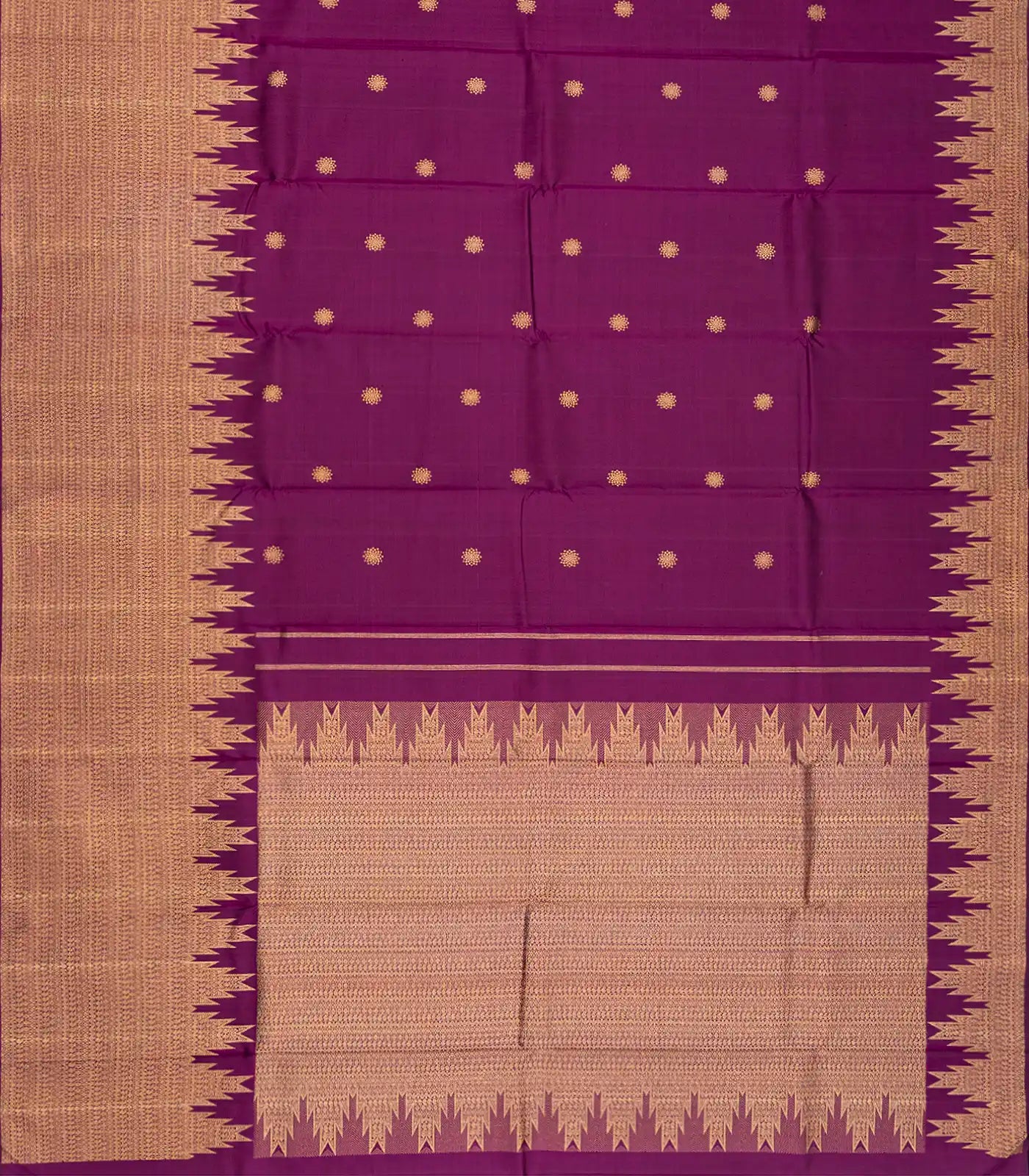 Magenta Handloom Kanchipuram Silk Saree With Temple Border-Magenta
