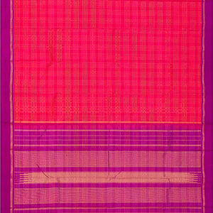 Hot Pink Handloom Kanchipuram Silk Saree With Zari Checks-Hot Pink