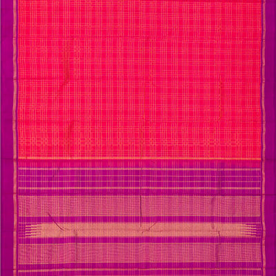 Hot Pink Handloom Kanchipuram Silk Saree With Zari Checks-Hot Pink