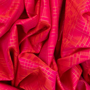 Hot Pink Handloom Kanchipuram Silk Saree With Zari Checks-Hot Pink
