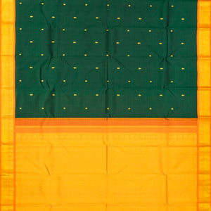 Dark Green Handloom Kanchipuram Korvai Silk Saree With Zari Buttas-Dark Green