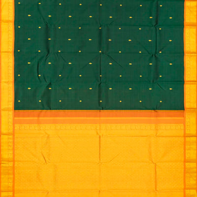 Dark Green Handloom Kanchipuram Korvai Silk Saree With Zari Buttas-Dark Green