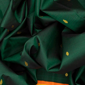 Dark Green Handloom Kanchipuram Korvai Silk Saree With Zari Buttas-Dark Green
