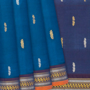 Navy Blue Handloom Kanchipuram Silk Saree With Floral Buttas-Navy Blue