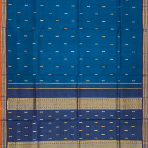 Navy Blue Handloom Kanchipuram Silk Saree With Floral Buttas-Navy Blue