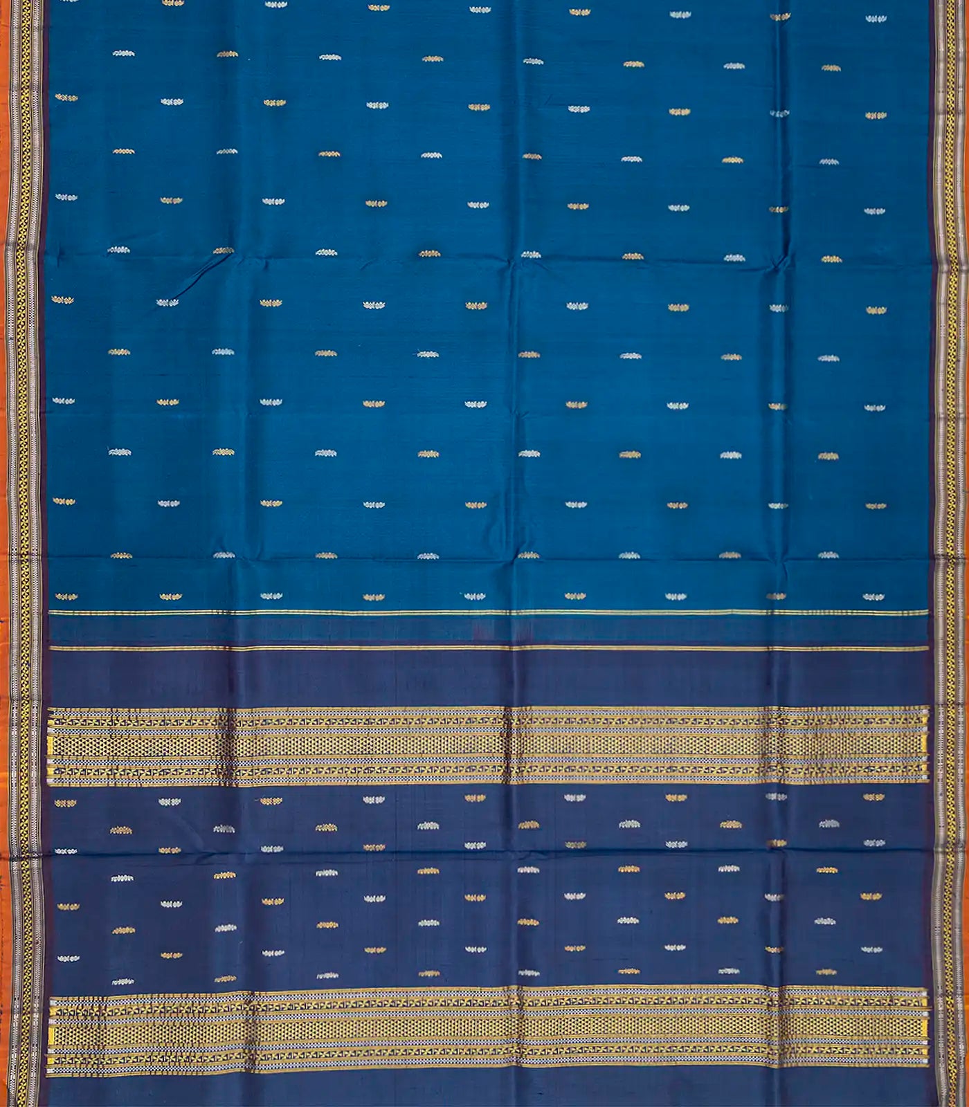 Navy Blue Handloom Kanchipuram Silk Saree With Floral Buttas-Navy Blue
