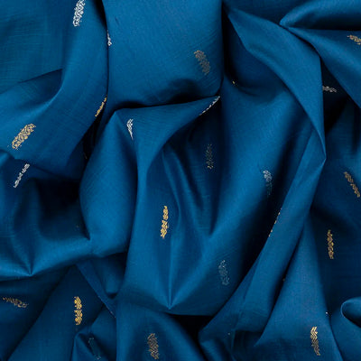 Navy Blue Handloom Kanchipuram Silk Saree With Floral Buttas-Navy Blue