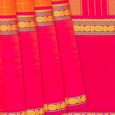 Orange Handloom Kanchipuram Silk Saree With Zari Checks-Orange
