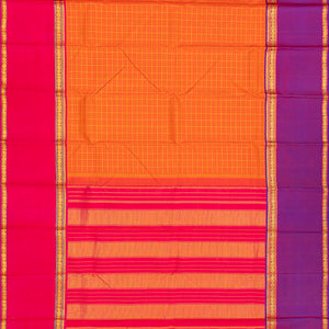 Orange Handloom Kanchipuram Silk Saree With Zari Checks-Orange