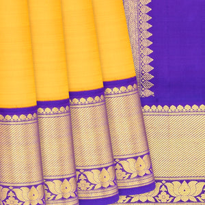 Mango Yellow Handloom 9 Yards Kanchipuram Korvai Silk Saree With Purple Border-Mango Yellow