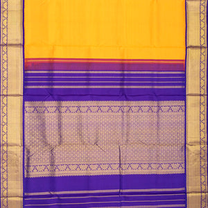 Mango Yellow Handloom 9 Yards Kanchipuram Korvai Silk Saree With Purple Border-Mango Yellow
