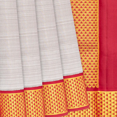 Grey Handloom 9 Yards Kanchipuram Korvai Silk Saree With Crimson Border-Grey
