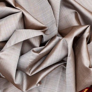 Grey Handloom 9 Yards Kanchipuram Korvai Silk Saree With Crimson Border-Grey