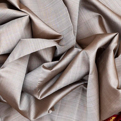 Grey Handloom 9 Yards Kanchipuram Korvai Silk Saree With Crimson Border-Grey