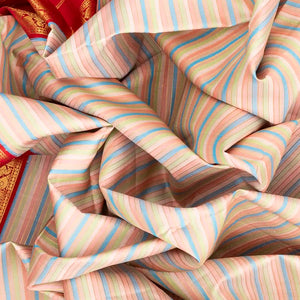 Multi Colour Handloom Kanchipuram Korvai Silk Saree With Stripes-Multi colour