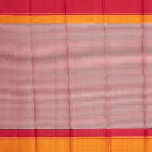 Grey Handloom Kanchipuram Korvai Silk Saree With Stripes-Grey
