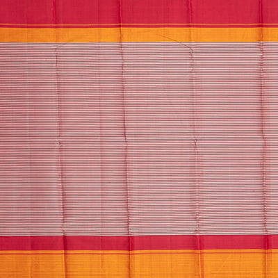 Grey Handloom Kanchipuram Korvai Silk Saree With Stripes-Grey