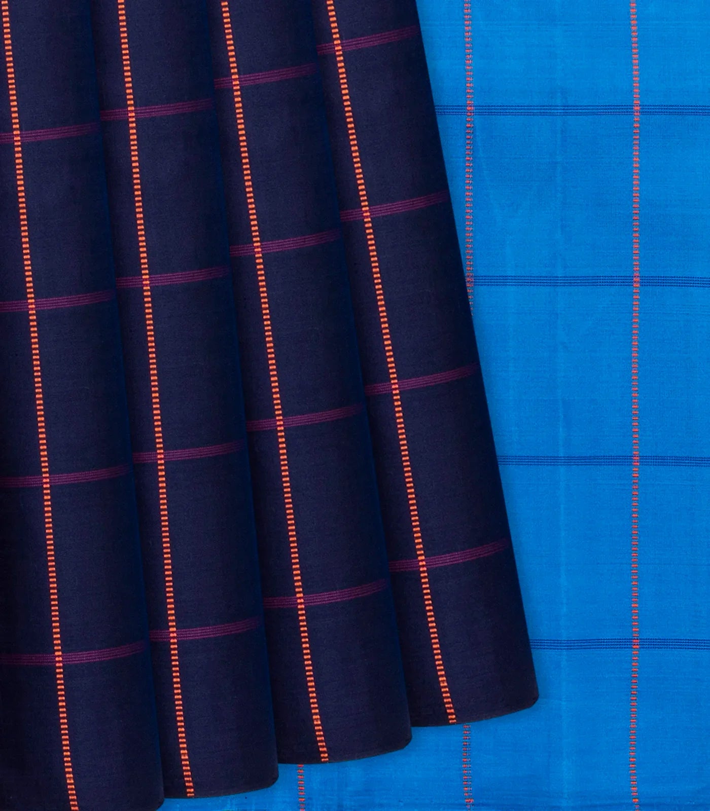 Midnight Blue Handloom Kanchipuram Silk Saree With Checks-Midnight Blue