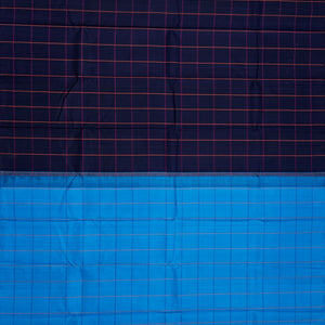 Midnight Blue Handloom Kanchipuram Silk Saree With Checks-Midnight Blue