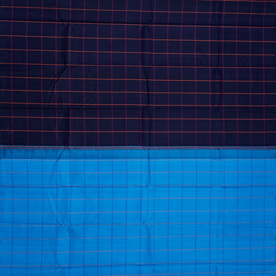 Midnight Blue Handloom Kanchipuram Silk Saree With Checks-Midnight Blue