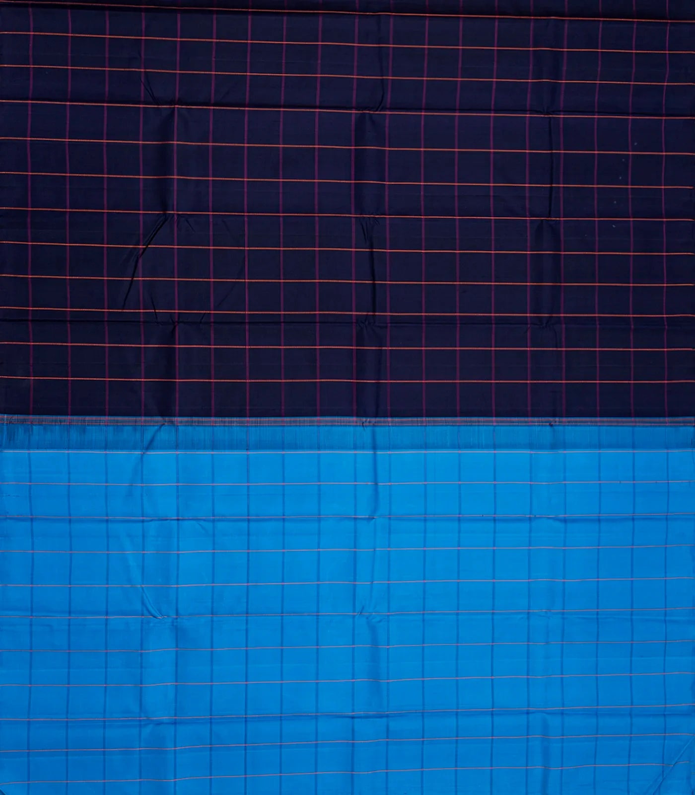 Midnight Blue Handloom Kanchipuram Silk Saree With Checks-Midnight Blue