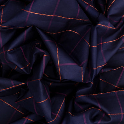 Midnight Blue Handloom Kanchipuram Silk Saree With Checks-Midnight Blue