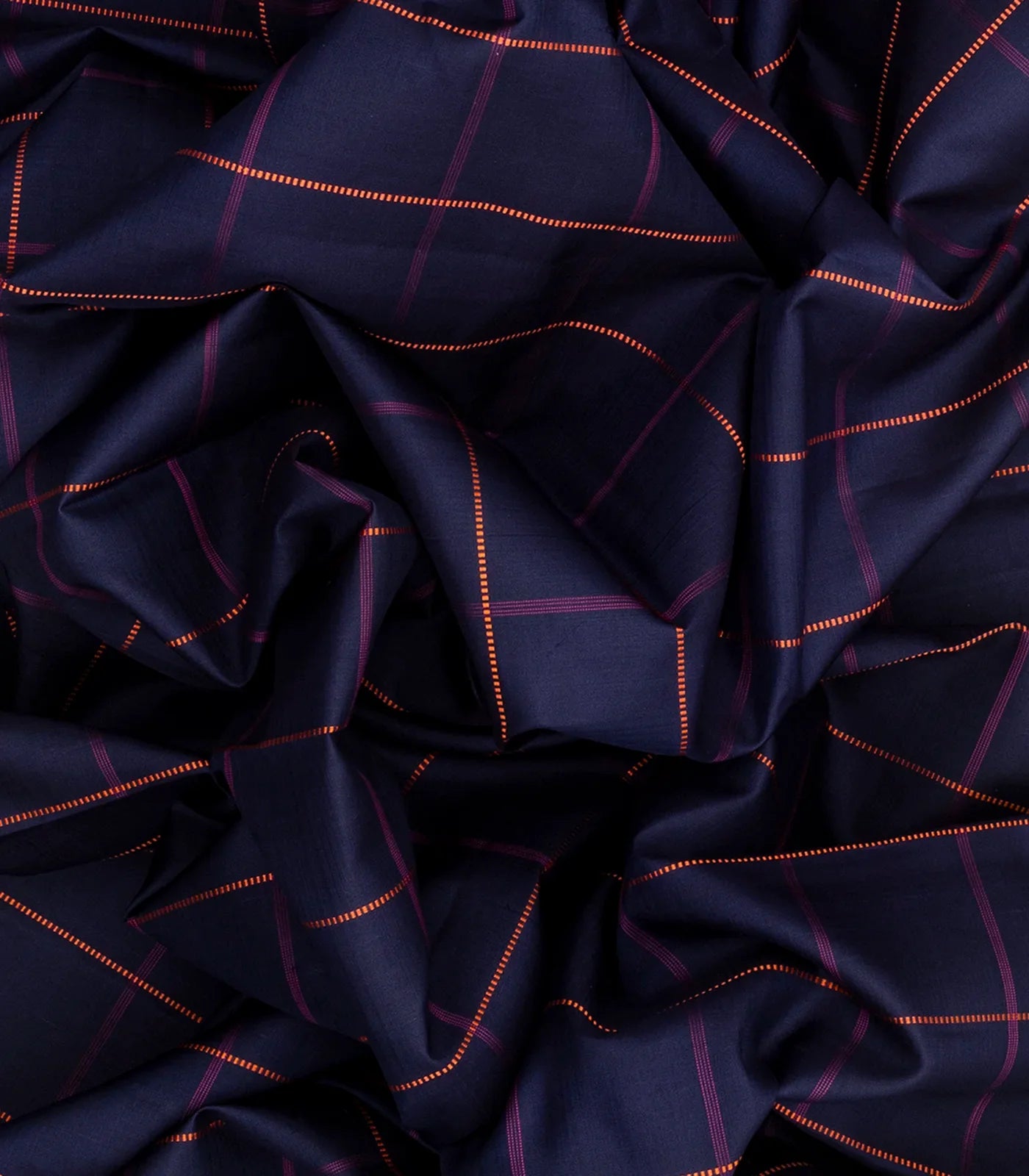 Midnight Blue Handloom Kanchipuram Silk Saree With Checks-Midnight Blue