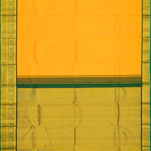 Mango Yellow Handloom Kanchipuram Korvai Silk Saree With Green Border-Mango Yellow