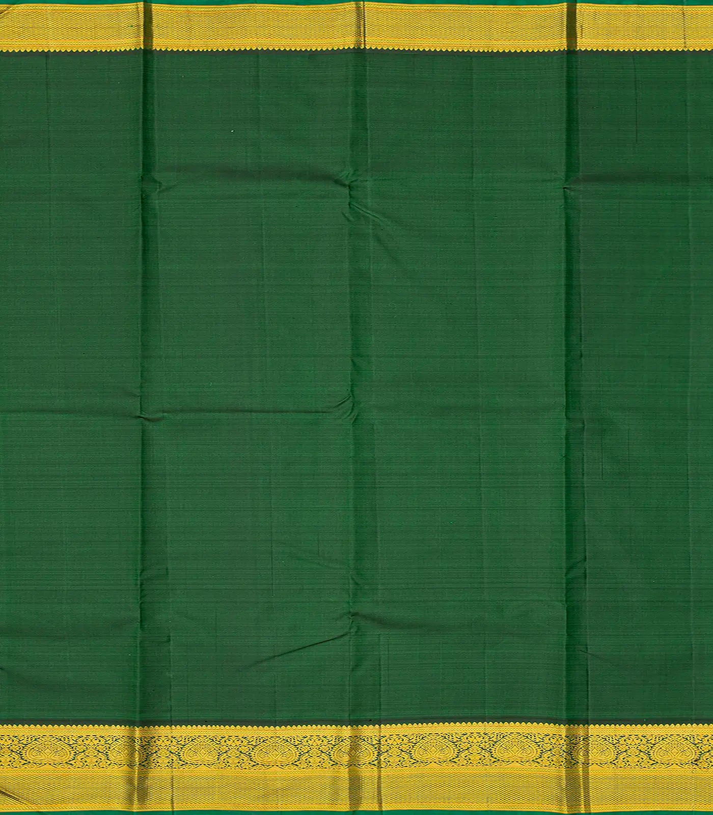 Mango Yellow Handloom Kanchipuram Korvai Silk Saree With Green Border-Mango Yellow