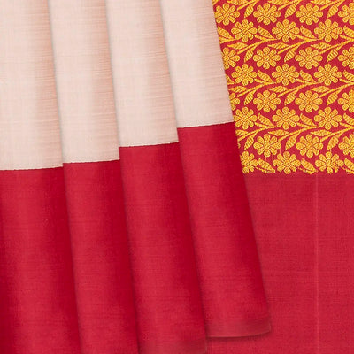 Taupe Handloom Kanchipuram Korvai Silk Saree With Crimson Border-Taupe