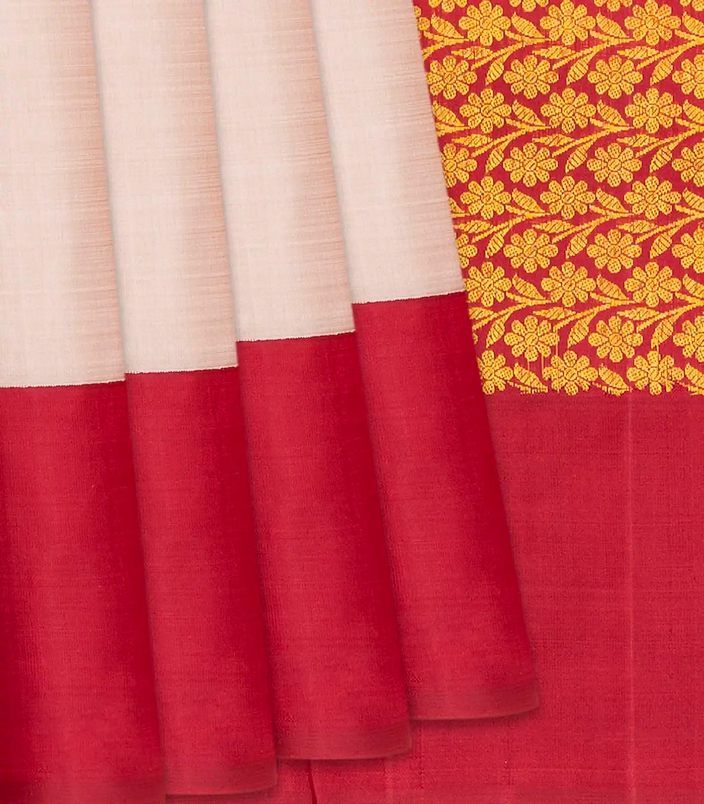 Taupe Handloom Kanchipuram Korvai Silk Saree With Crimson Border-Taupe