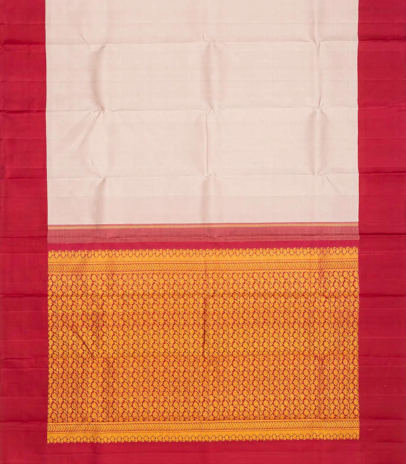 Taupe Handloom Kanchipuram Korvai Silk Saree With Crimson Border-Taupe