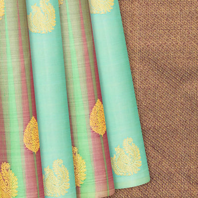 Multi Colour Handloom Kanchipuram Silk Saree With Stripes & Annam Buttas-Multi colour
