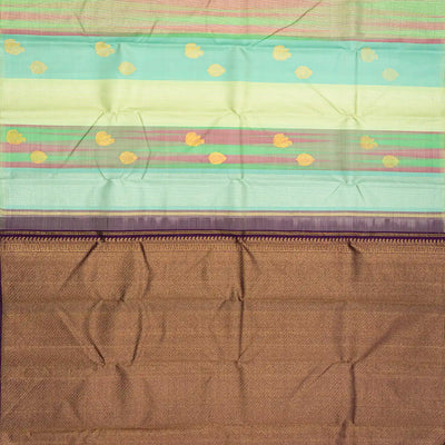 Multi Colour Handloom Kanchipuram Silk Saree With Stripes & Annam Buttas-Multi colour