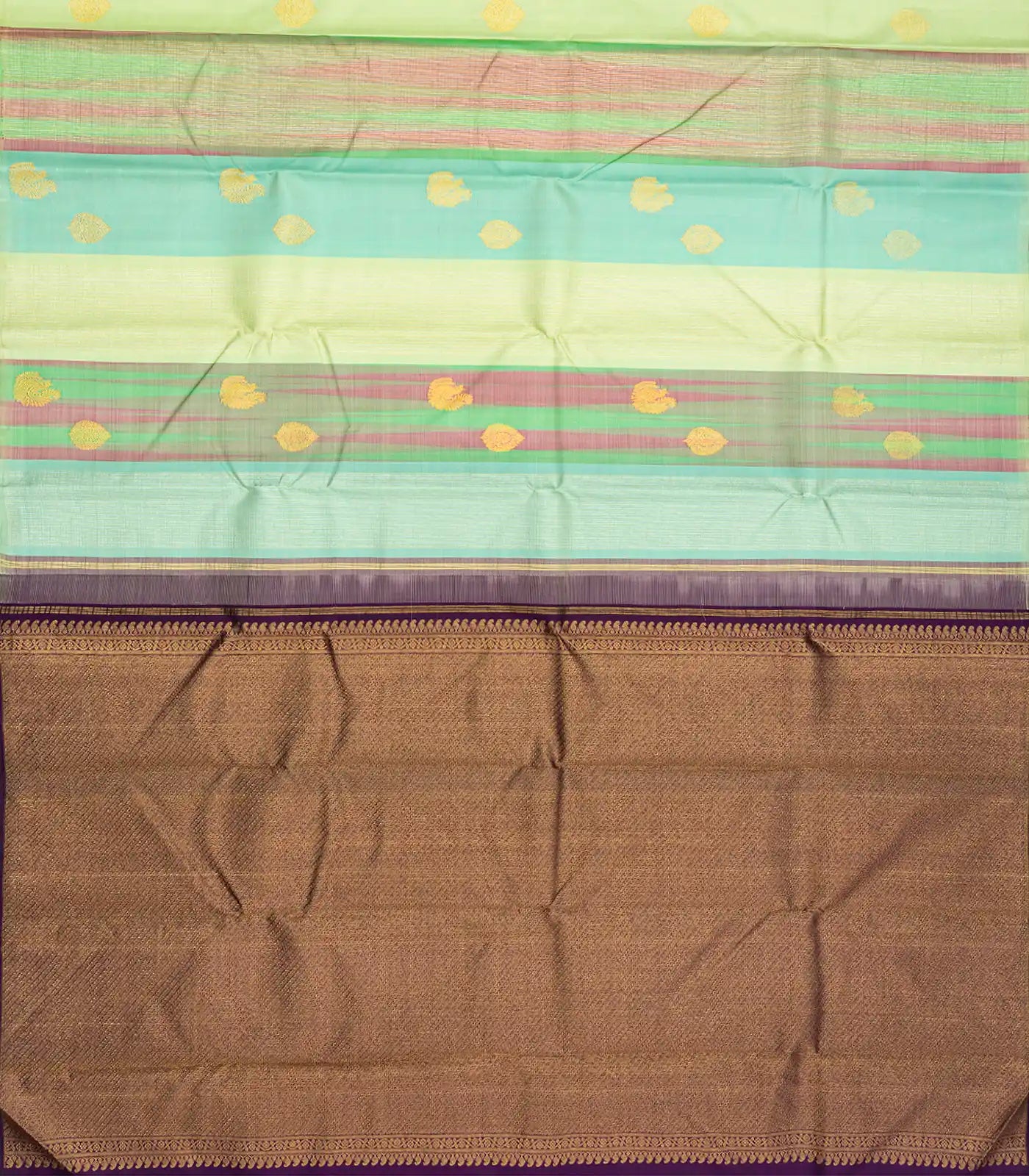 Multi Colour Handloom Kanchipuram Silk Saree With Stripes & Annam Buttas-Multi colour